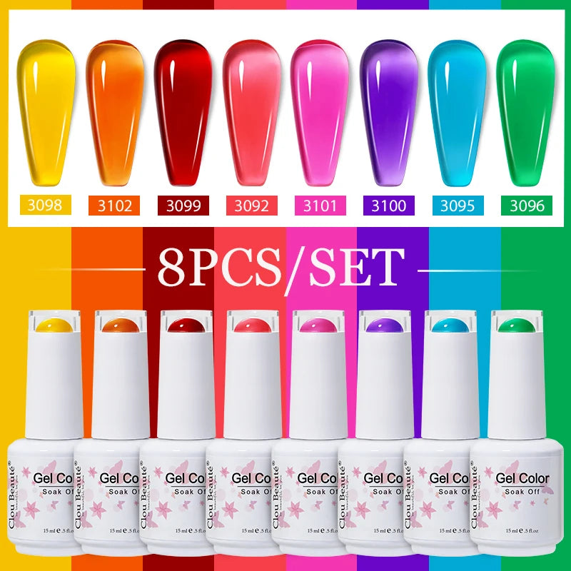 Clou Beaute 6/8pcs 15ml UV Nail Gel Colors Polish Set Summer Pretty Sugar Pink Red Neon Professional Nail Art Manicure Kit Gift