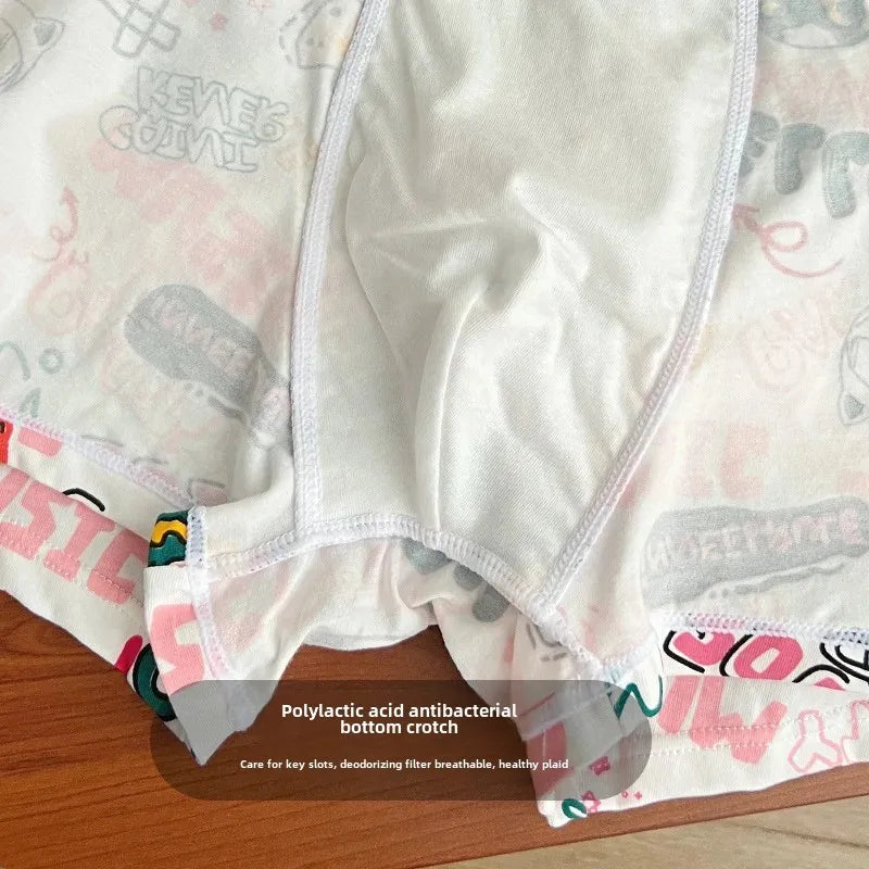 Trendy Pink Cotton Boxer Shorts for Men Cute Cartoon Design Bagged Four Corner Briefs Comfortable Breathable Men's Underwear