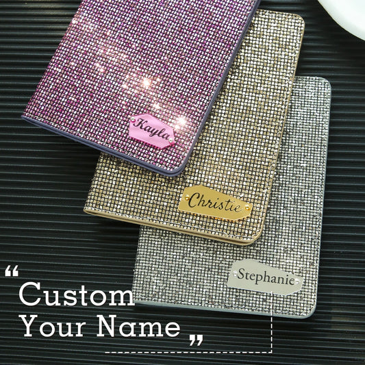 1PCS Personalized Name Passport Holder with Disco Ball Sequins Custom Unique Passport Holder with Shiny Mirror Name Tag