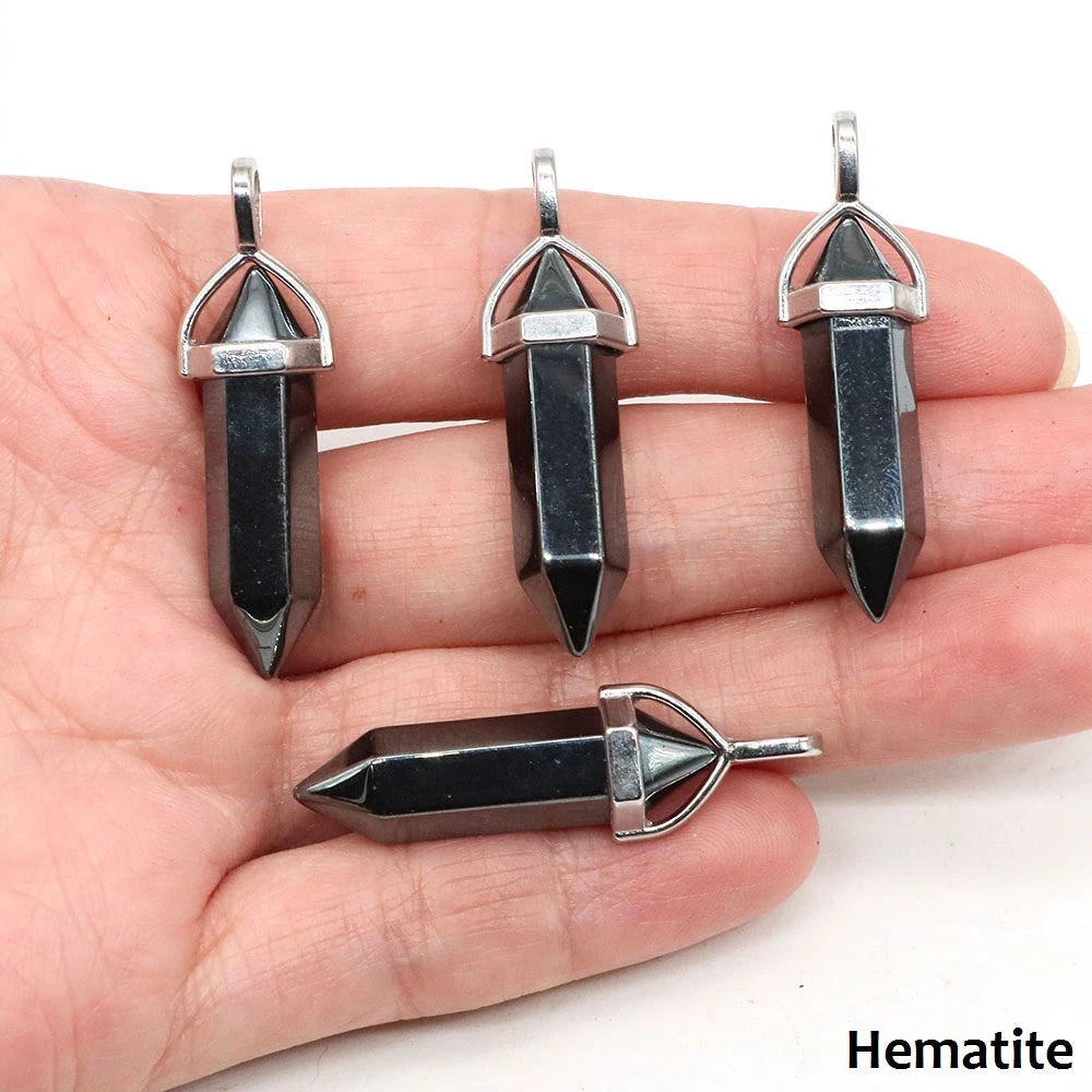 1PC Hexagonal Chakra Crystal Pendant Bullet Shape Natural Gemstone Pointed Quartz Stone Pendants for DIY Necklace Jewelry Making