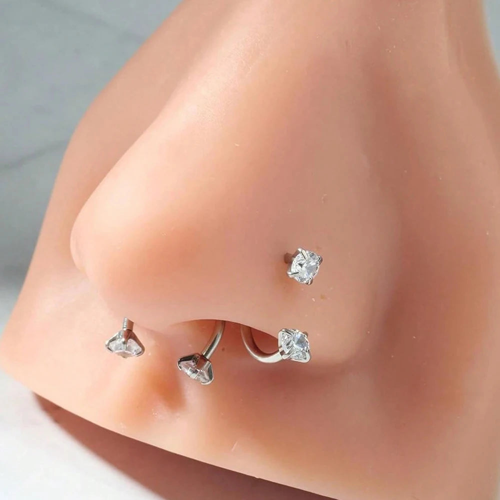 3pcs/Set Heart Horseshoe Nose Ring Nose Studs, Silver Gold Nose Ring, Stainless Steel Nose Piercing Jewelry For Women Man