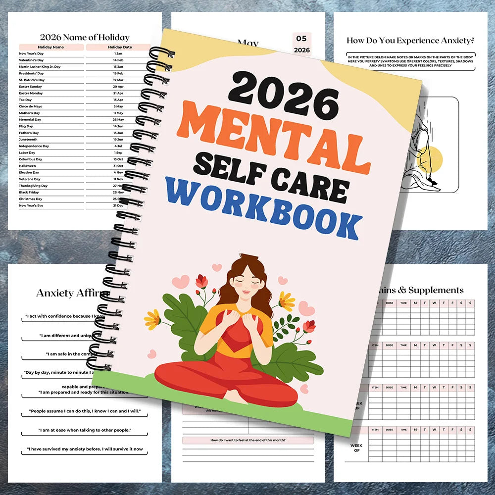1PC 2026 Mindful Mental Self-Care Workbook: Yoga-Themed Mental Health Journal for Wellness Enthusiasts & Stress-Relievers, Perfe