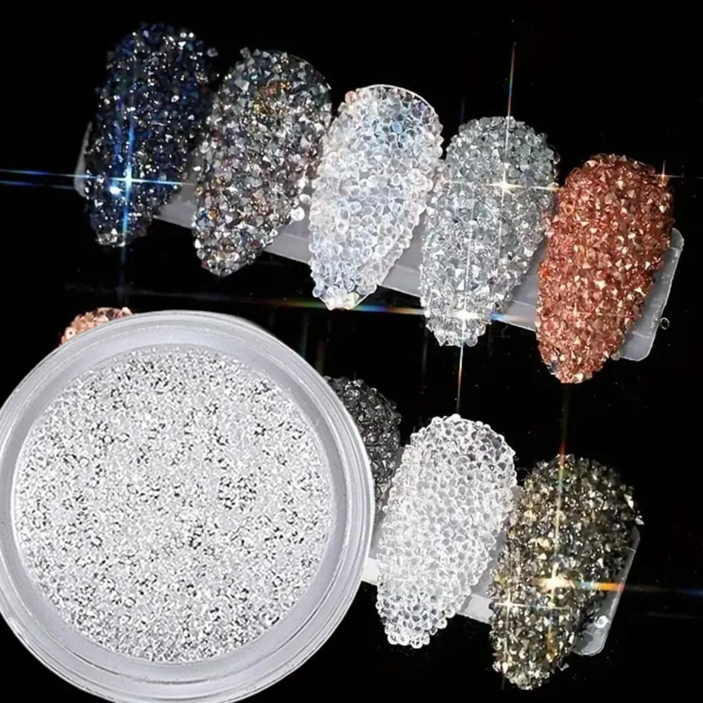 1Bag Aprox.1400Pcs Mini Nail Rhinestones Micro 1.2mm Nail Sand Pixie Crystals Iridescent AB Bling Tiny Sugar Beads Nail Charms *