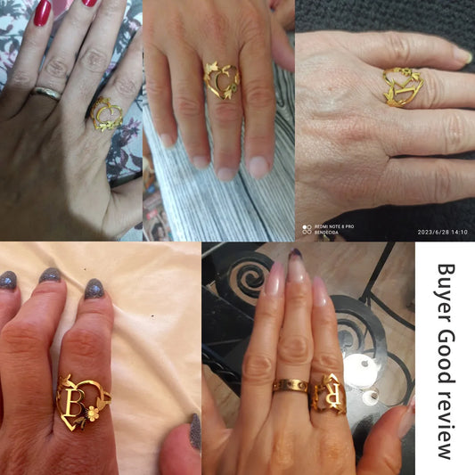 Stainless Steel Gold Color Heart A-Z Letter Rings For Women Anillos Mujer Love Open Initials Name Alphabet Ring Jewelry Gift