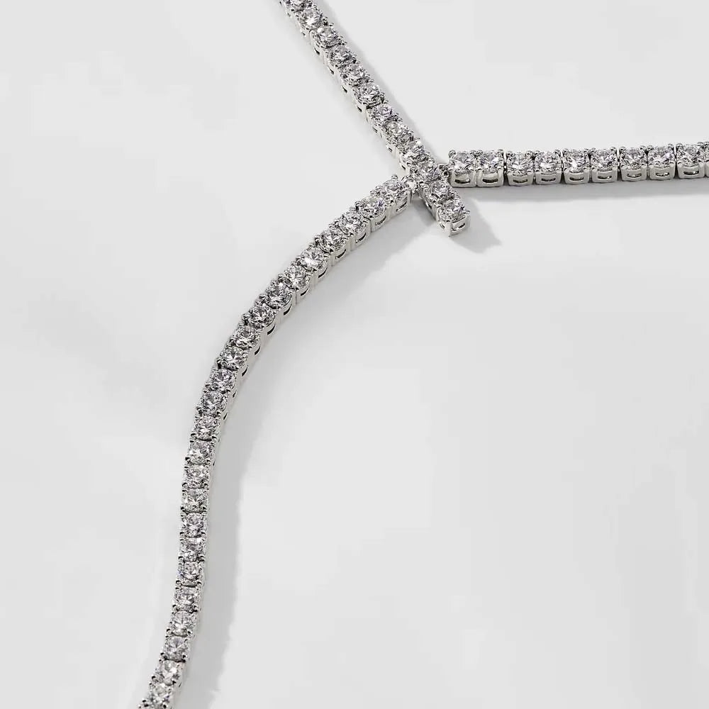 Stonenfans Long Y Shaped Lariat Link Chain Necklace Collarbone Trendy Simple Rhinetsone Wedding Jewelry for Women Party Gifts