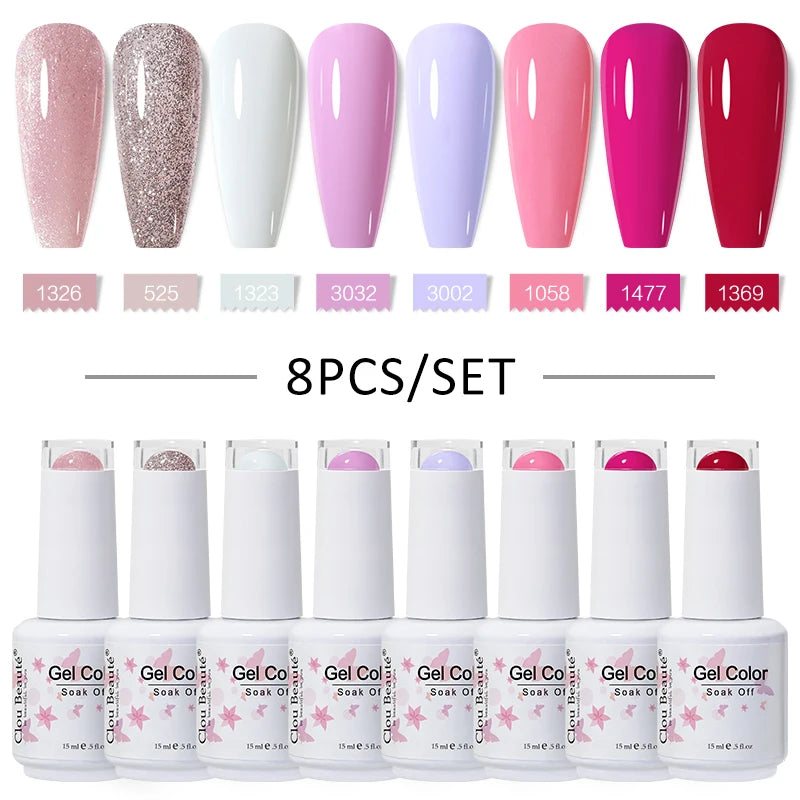 Clou Beaute 6/8pcs 15ml UV Nail Gel Colors Polish Set Summer Pretty Sugar Pink Red Neon Professional Nail Art Manicure Kit Gift