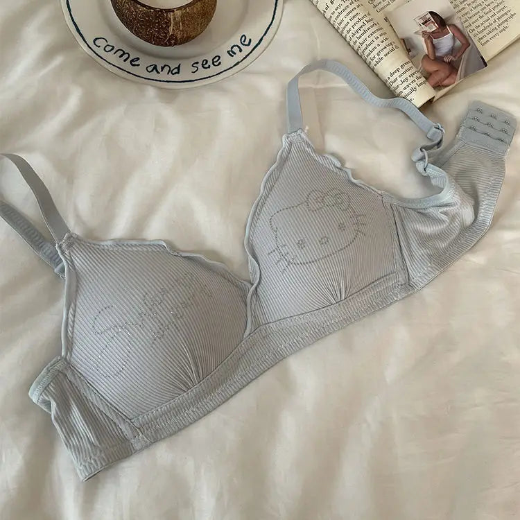 Kawai Sanrio Hello kitty cartoon cute youth underwear small breasts gathered breathable thin bra without steel rings new style
