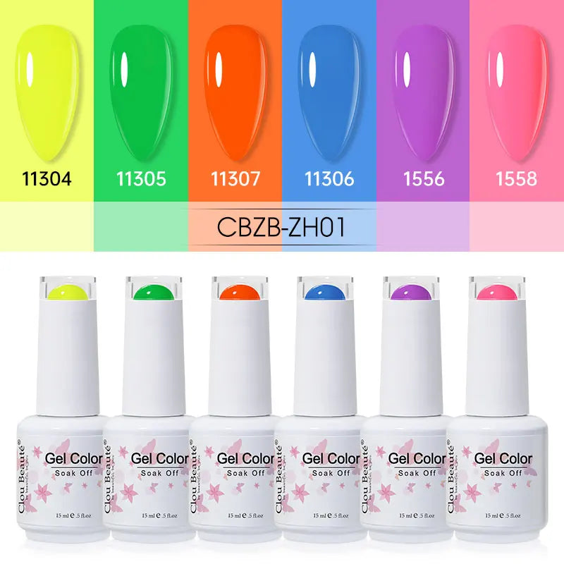 Clou Beaute 6/8pcs 15ml UV Nail Gel Colors Polish Set Summer Pretty Sugar Pink Red Neon Professional Nail Art Manicure Kit Gift
