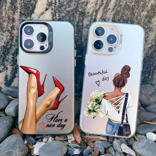 Girl Boss Female Coffee Phone Case For iPhone 15 14 Plus Pro Max 17 16 13 Mini 12 11 Pro Max Pattern Shockproof Laser Covers