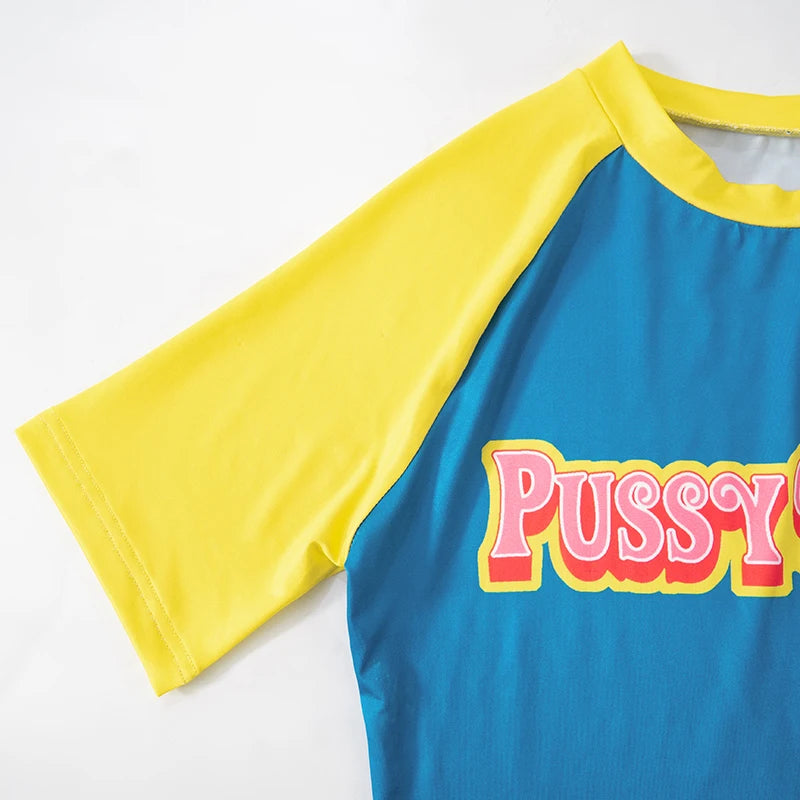 CUTENOVA Letter Printed Color Clashing Round Neck Pullover Spice Girls Short Halter Short Sleeve T-Shirt Tops For Y2K Girls Wear