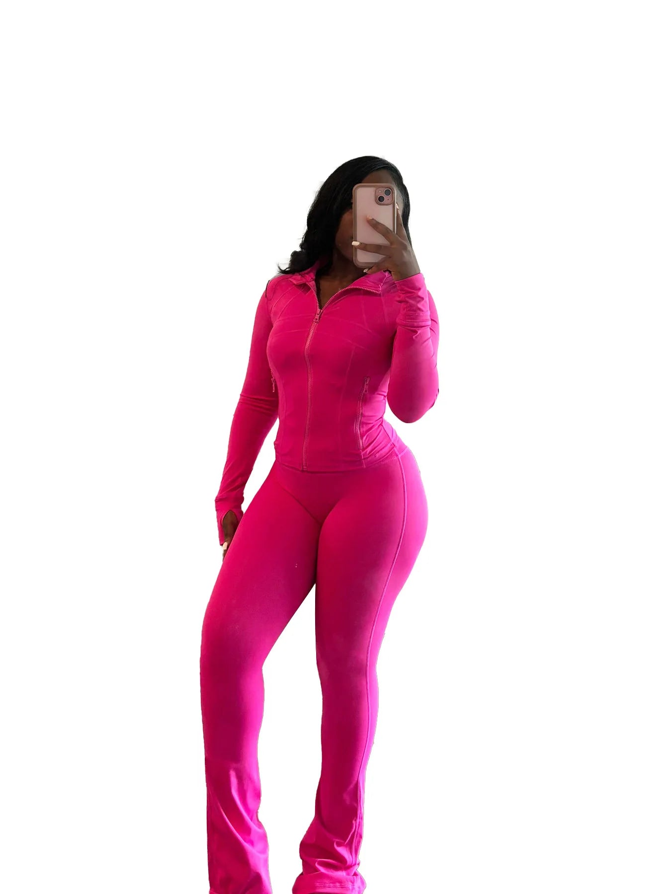 Pant Sets Two Piece Set Women Sexy Slim Fit Zipper Top Stand Collar Solid Sporty Casual Splice Flare Pants Elastic Waist