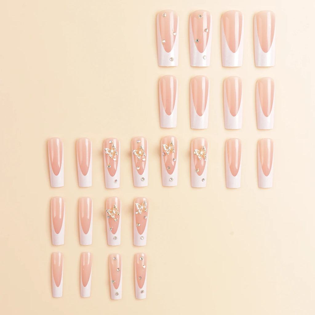 24 pieces of gentle nude long press-on nails (square shape), paired with 1 piece of jelly glue and 1 nail file