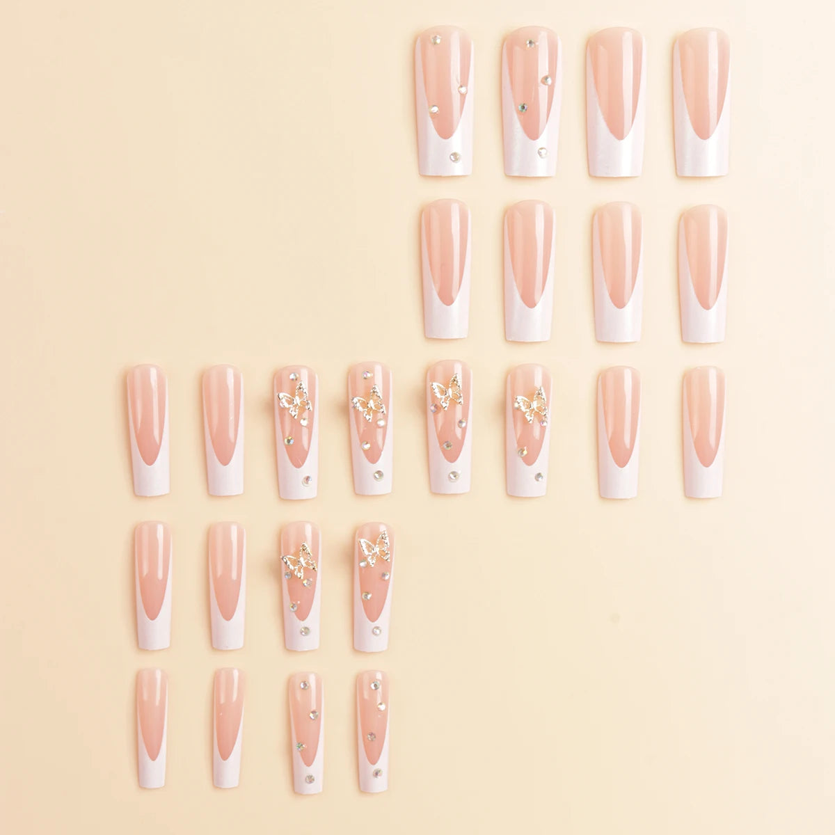 24 pieces of gentle nude long press-on nails (square shape), paired with 1 piece of jelly glue and 1 nail file