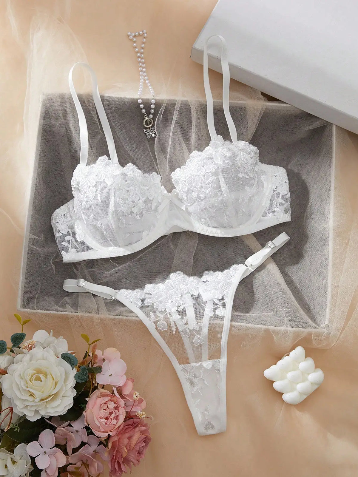 Mesh Floral Lace Lingerie Set