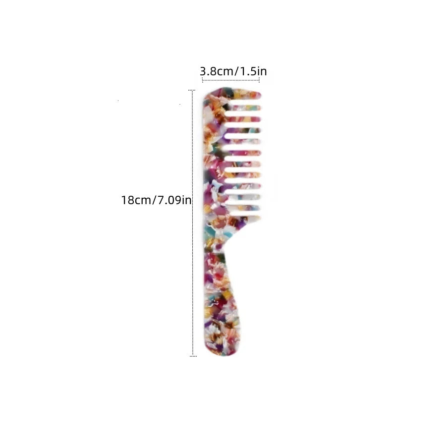 1PC Women's Multicolor acetate Long handle Wide Teeth Smooth comb Portable comb Comfortable handle Holiday gift casual