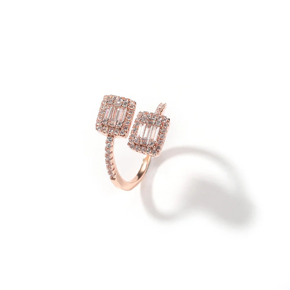 Uwin Heart Thin Circle Ring Baguetter Iced Out Bling Square Cubic Zirconia Charm Luxury Jewelry Engagement Gift For Women
