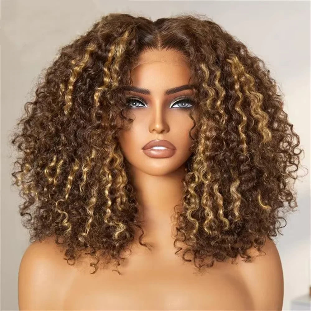 250% Density 4/27 Highlight Bob Wig Human Hair Glueless Deep Wave Frontal Wig 5X5 HD Lace Closure Wig Human Hair Short Bob Wig