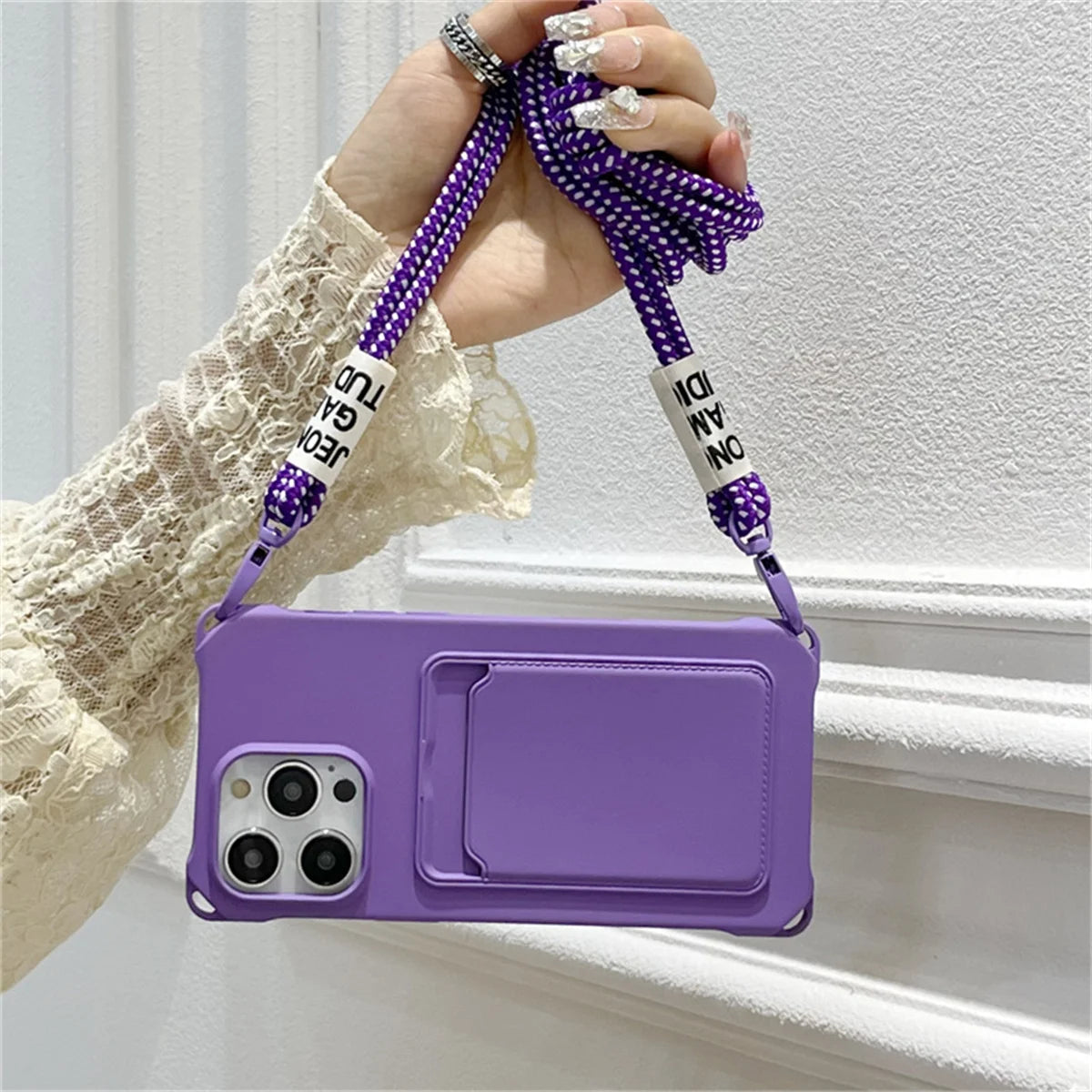 Phone Case for IPhone 17 Air 16E 16 15 Plus 14 12 13 11 Pro Max XS XR 8 7 Shockproof Silicone Card Slot Crossbody Necklace Cover
