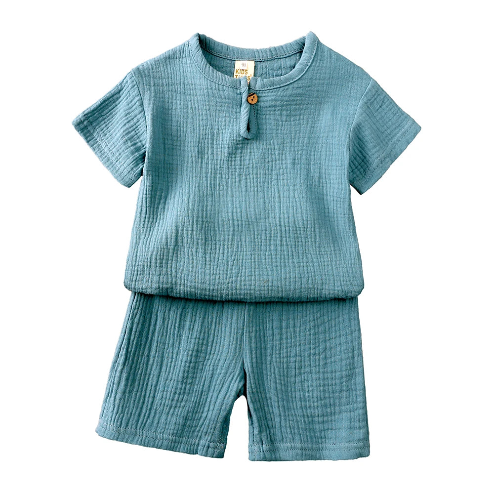 0-7years Summer Children's Clothing Set Boys & Girls Cotton Linen Suits Baby Loungewear Outfit T-shirt Tops + Shorts 2pcs