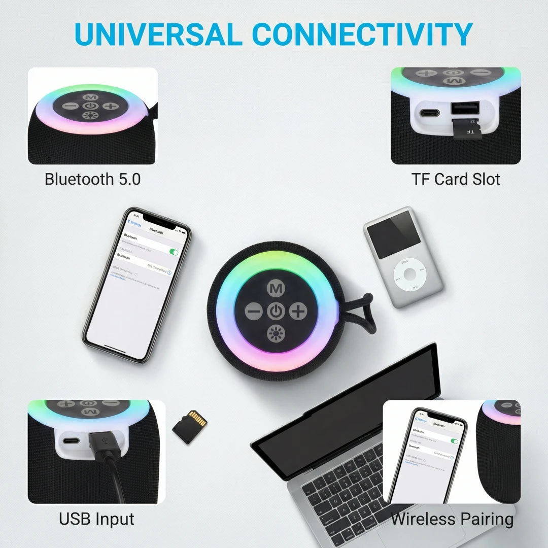 Portable Bluetooth Speaker ,Wireless Speakers with Lights, Travel Essentials Valentines Birthday Gifts for Men Women Boys Girls