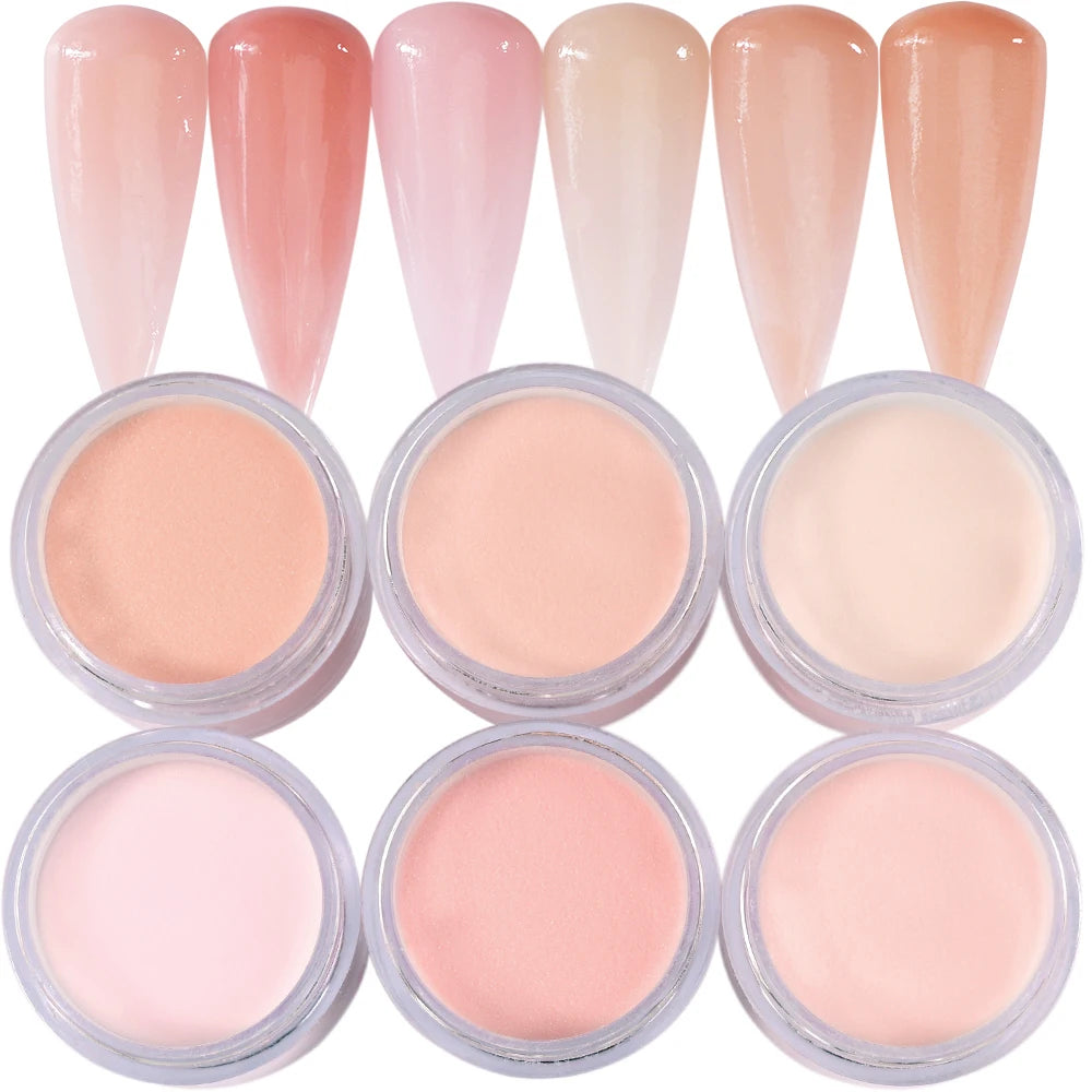 6Jars Glitter Nude Acrylic Nail Powder Set Pink Blue Glitter Acrylic Powder for Nail Extension French Manicure Nail Carving Tool