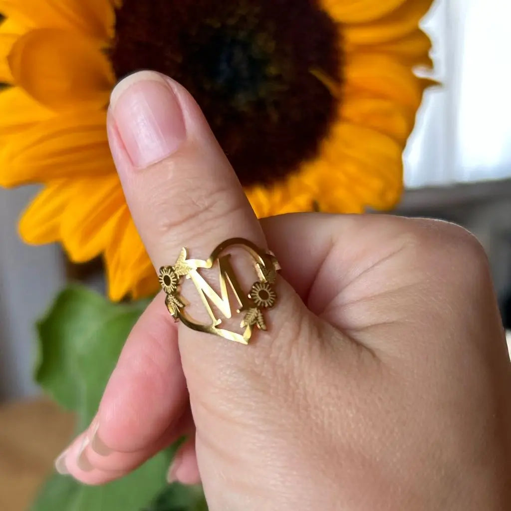 Stainless Steel Gold Color Heart A-Z Letter Rings For Women Anillos Mujer Love Open Initials Name Alphabet Ring Jewelry Gift
