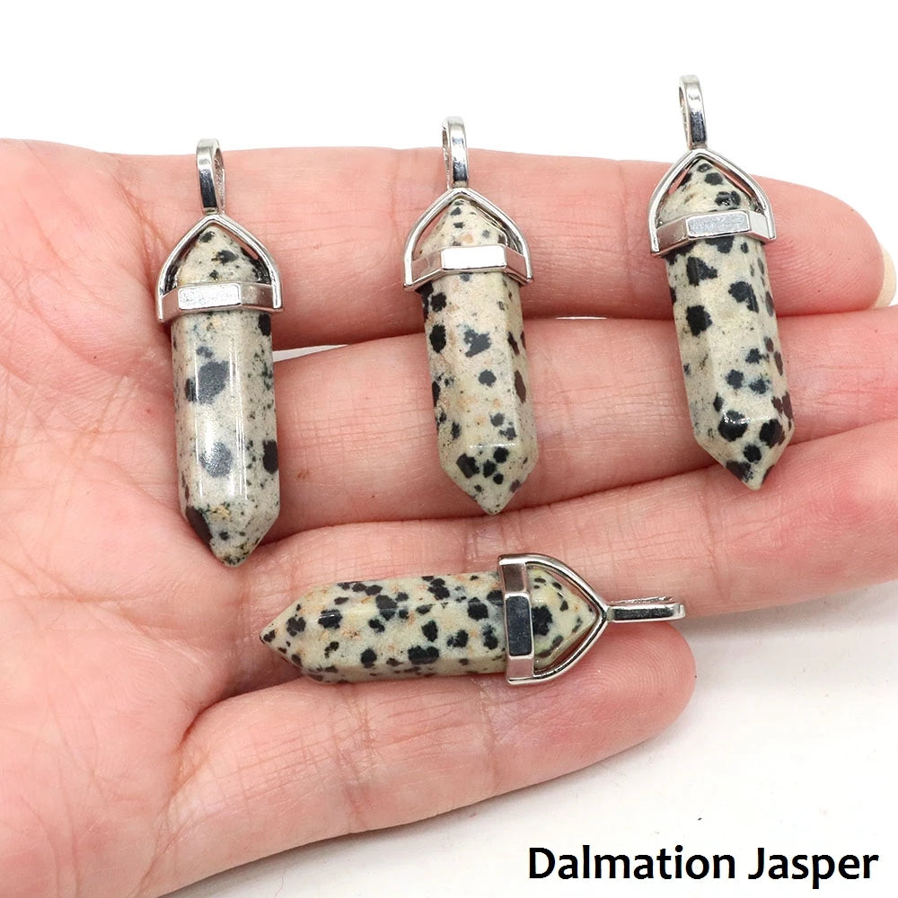 1PC Hexagonal Chakra Crystal Pendant Bullet Shape Natural Gemstone Pointed Quartz Stone Pendants for DIY Necklace Jewelry Making