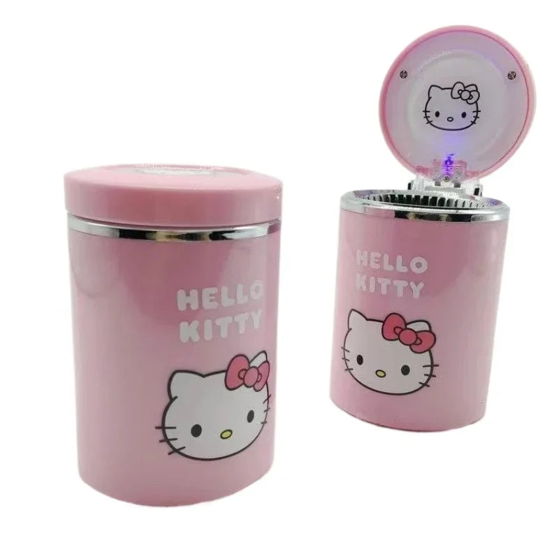 Hello Kitty Cute Kawaii Anime Personality LED Light-up Car Ashtray with Cover Car Decoration for Men and Women Holiday Gifts