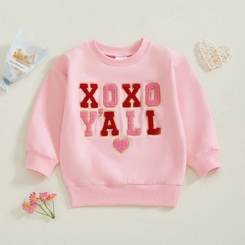 2024-10-11 Lioraitiin 6M-4Y Kids Girls Valentines Day Sweatshirt Long Sleeve Crew Neck Embroidery Letters Pullover Hoodie Tops