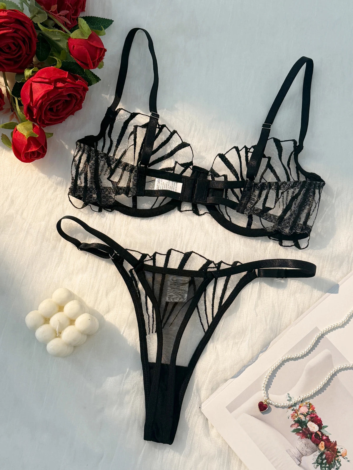 Sheer Lace Mesh Bra & Brief Set