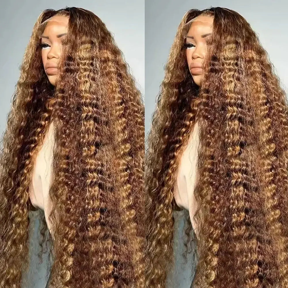 250% Density Highlight Colored 13x4 Lace Frontal Human Hair Wig Brazilian 4/27 Deep Wave Human Hair Wigs For Women Pre Plucked