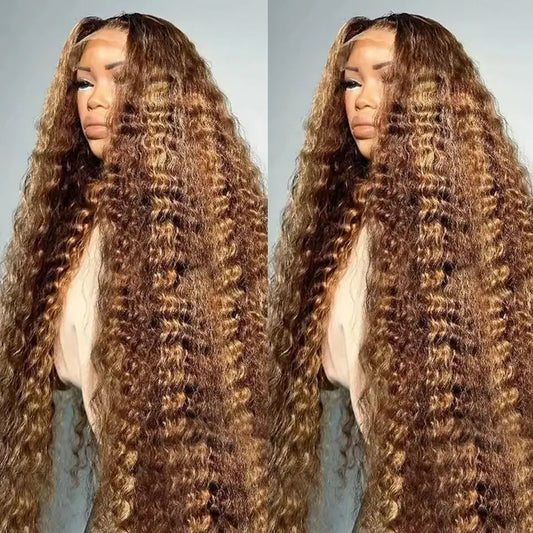250% Density Highlight Colored 13x4 Lace Frontal Human Hair Wig Brazilian 4/27 Deep Wave Human Hair Wigs For Women Pre Plucked