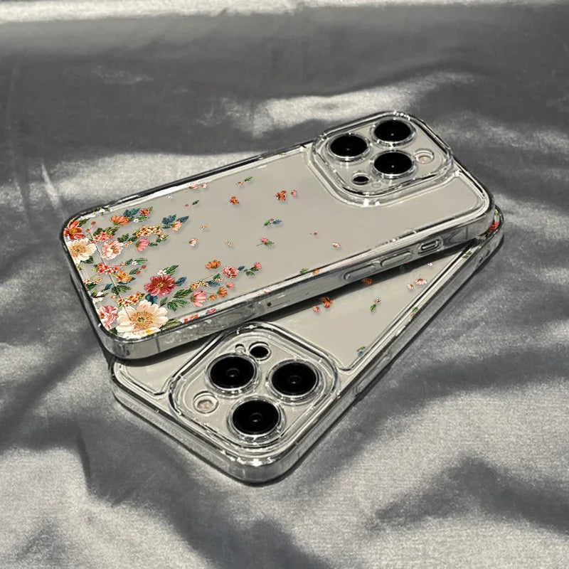 Flower Phone Case For iPhone 16 Pro 13 15 11 12 14 17 Pro Max 16E XR 7 8 SE XS Shockproof Transparent Cover Silicone Soft Fundas