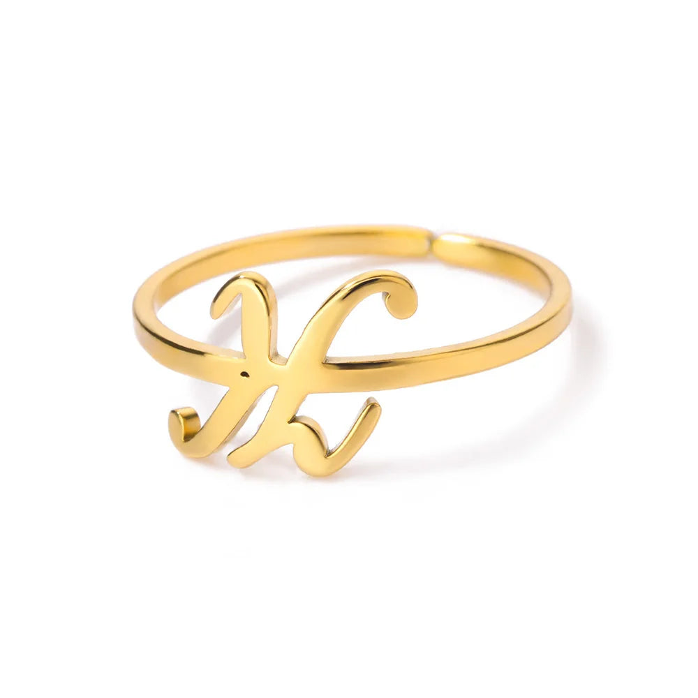 Initial Letter Rings For Women Gold Color Stainless Steel  A-Z Letter Adjustable Ring Aesthetic Wedding Christmas Jewelry Gift