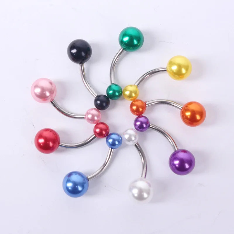 5PCS Pearl Belly Button Piercing Set Acrylic Painted Belly Piercing Barbell Bulk For Women Belly Ring Lot Piercing Ombligo Pack