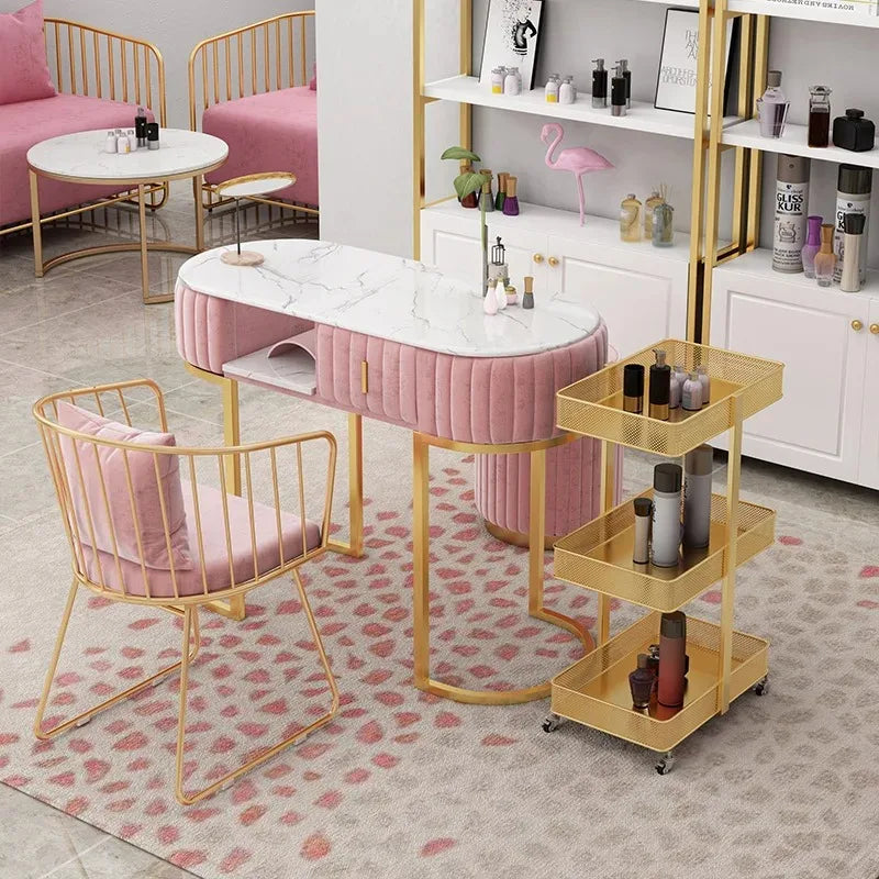 Premium Marble Nail Art Beauty Table and Chair Set Nordic