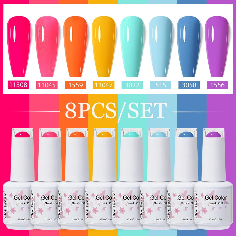 Clou Beaute 6/8pcs 15ml UV Nail Gel Colors Polish Set Summer Pretty Sugar Pink Red Neon Professional Nail Art Manicure Kit Gift