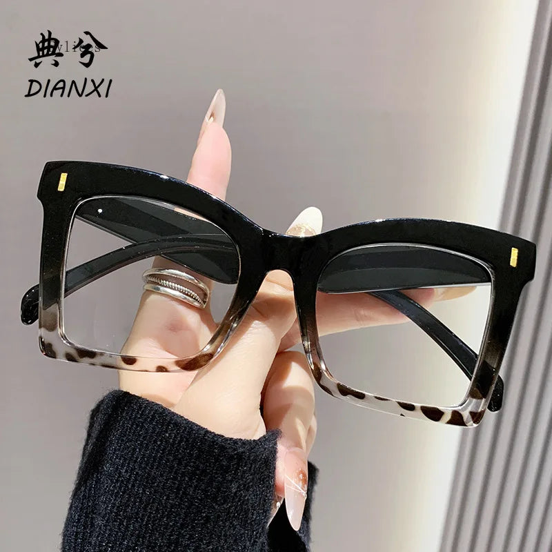 Y2k Oversized Frame Reading Glasses Women Leopard Print Blocking Blue Light Presbyopic Spectacles Eyeglasses Clear Lens óculos