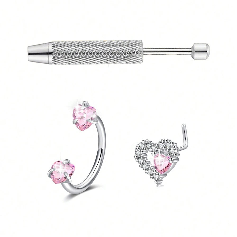 3pcs/Set Heart Horseshoe Nose Ring Nose Studs, Silver Gold Nose Ring, Stainless Steel Nose Piercing Jewelry For Women Man