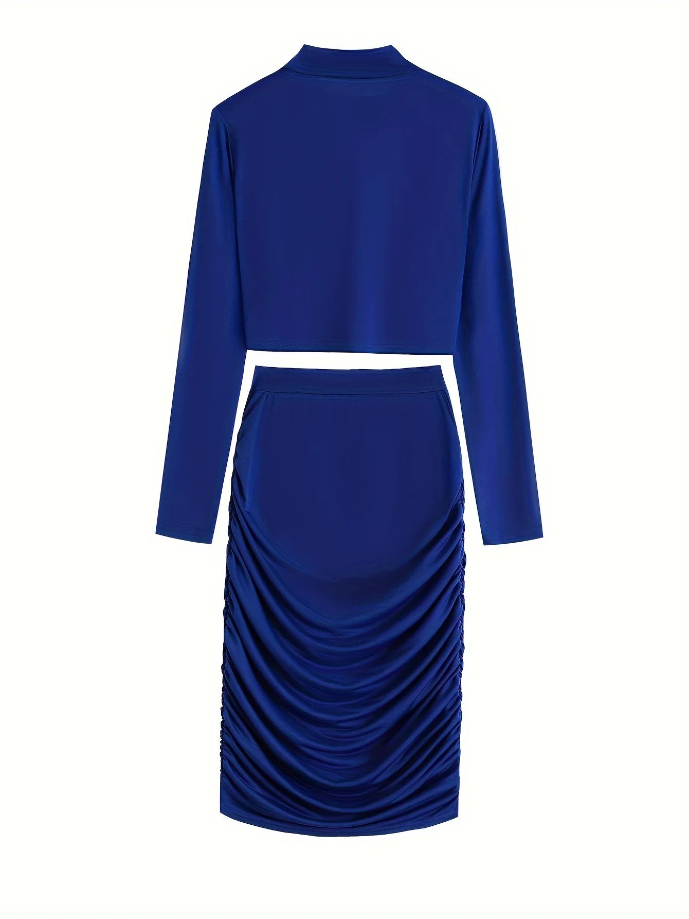 Sexy Bodycon 2pcs Set Long Sleeve Crop Top & High Waist Ruched Skirt Women's Clothing