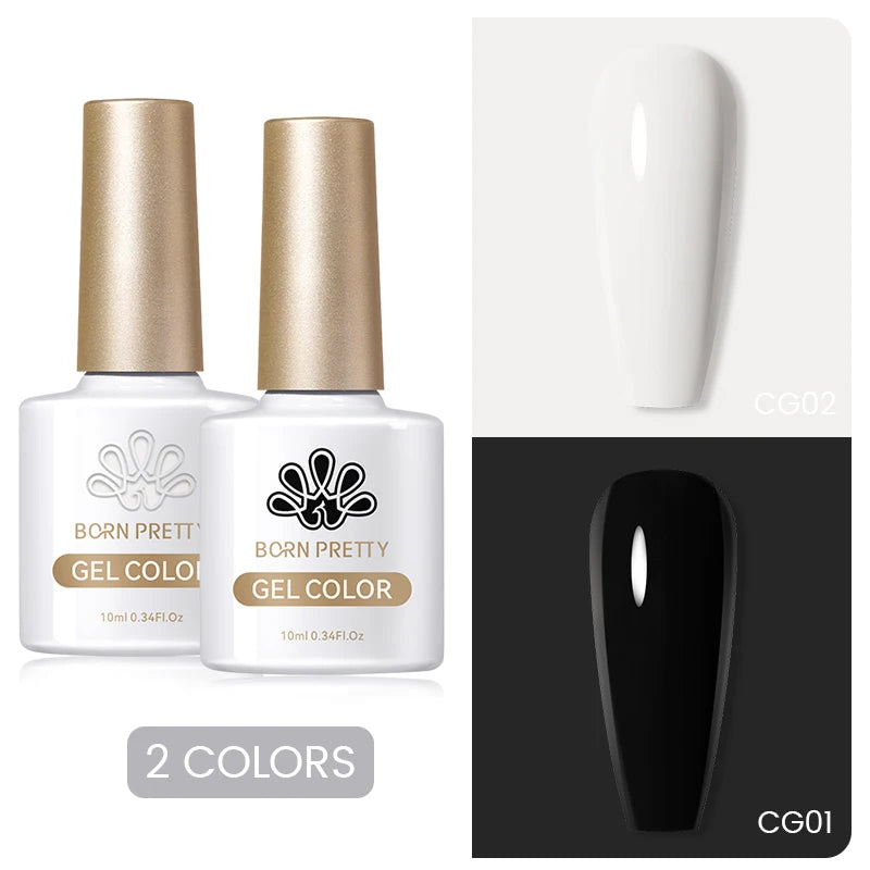 BORN PRETTY 2Pcs Base Gel Super Top Coat Gel Polish Set Black White Color Gel Varnis Semi Permanent Soak Off UV LED Gel for Nail