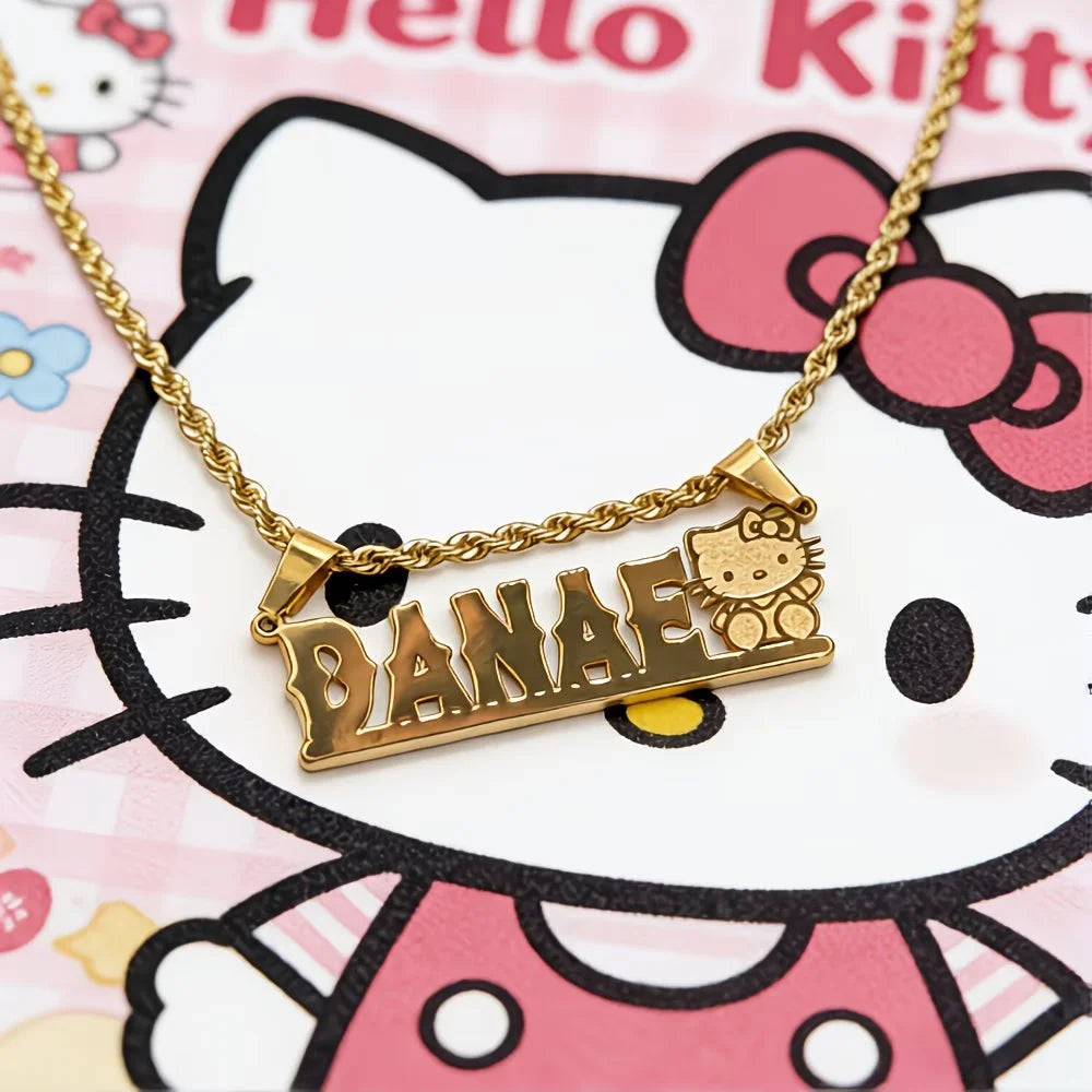 Personalized Hello Kitty Name Necklace Custom Engraved Nameplate Pendant Stainless Steel Sanrio Jewelry For Women Birthday Gift
