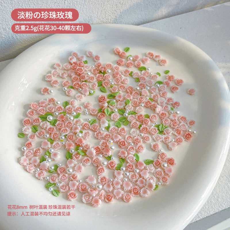 3D Mixed Size Nail Art Luxury Decoratons Rose Nail Charms Accessories 30pcs Pearl Resin Flower Pink Rose Red Supplies Parts DIY