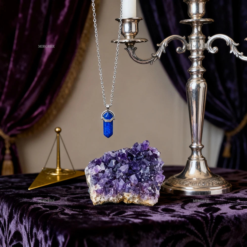 2pcs Natural Amethyst Clusters and Lapis Lazuli Necklace Set,home Decor Healing Crystals,spiritual Gifts for Crystal Enthusiasts