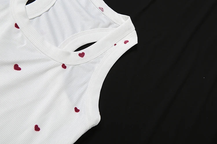 Nibber Comfortable Heart Print 2 Piece Set Women Square Collar Sleeveless Crop Tops+Stretch Shorts Sweet Girls Fashion Outfits