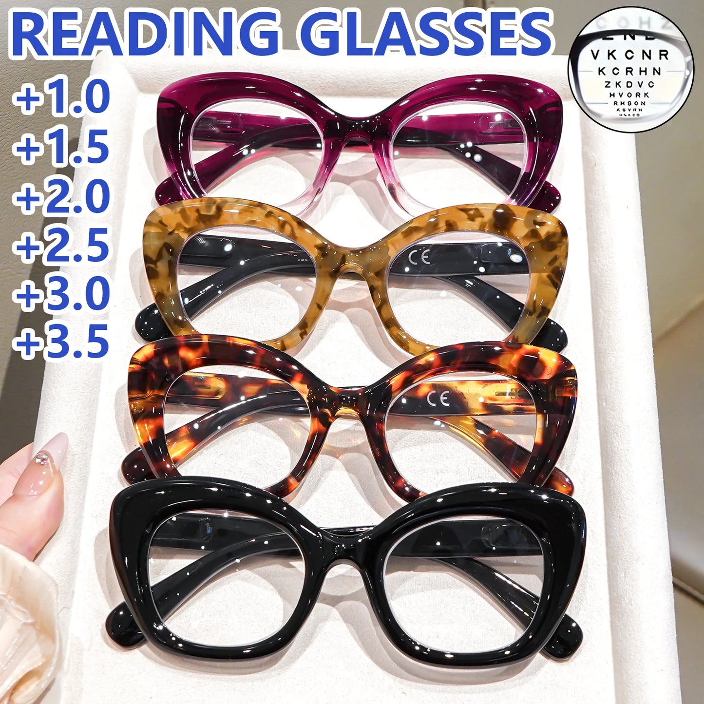 Women's Cat Eye Reading Glasses Leopard Print Tortoise Shell Stylish Eyewear Oversized Fashion Presbyopia Eyewear for Daily
