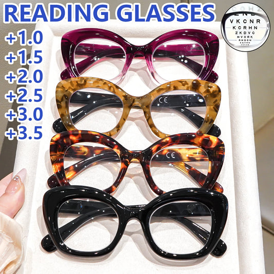 Women's Cat Eye Reading Glasses Leopard Print Tortoise Shell Stylish Eyewear Oversized Fashion Presbyopia Eyewear for Daily