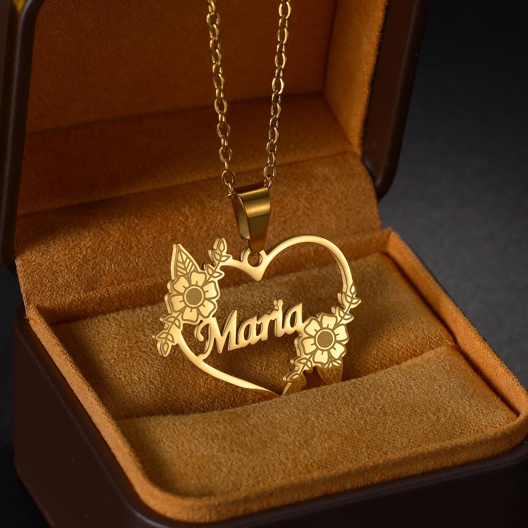 Atoztide Personalized Custom Name Necklace for Women Stainless Steel Heart Engrave Nameplate Choker Link Chain Jewelry Gifts