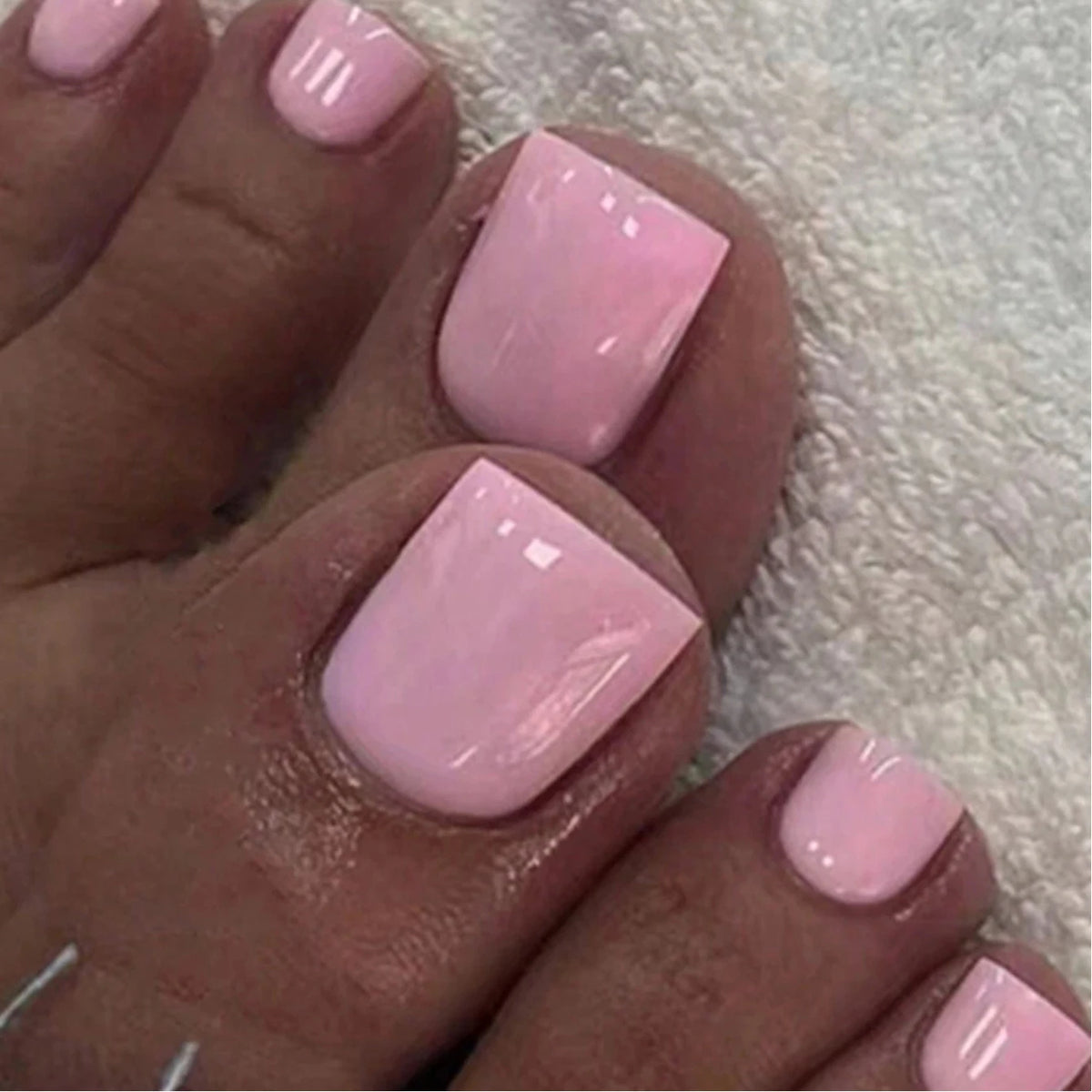 24PCS Solid Color Square Fake Toenail Matte Pressed Toenail Short Acrylic Fake Nail Artificial All Inclusive Toenail Pink