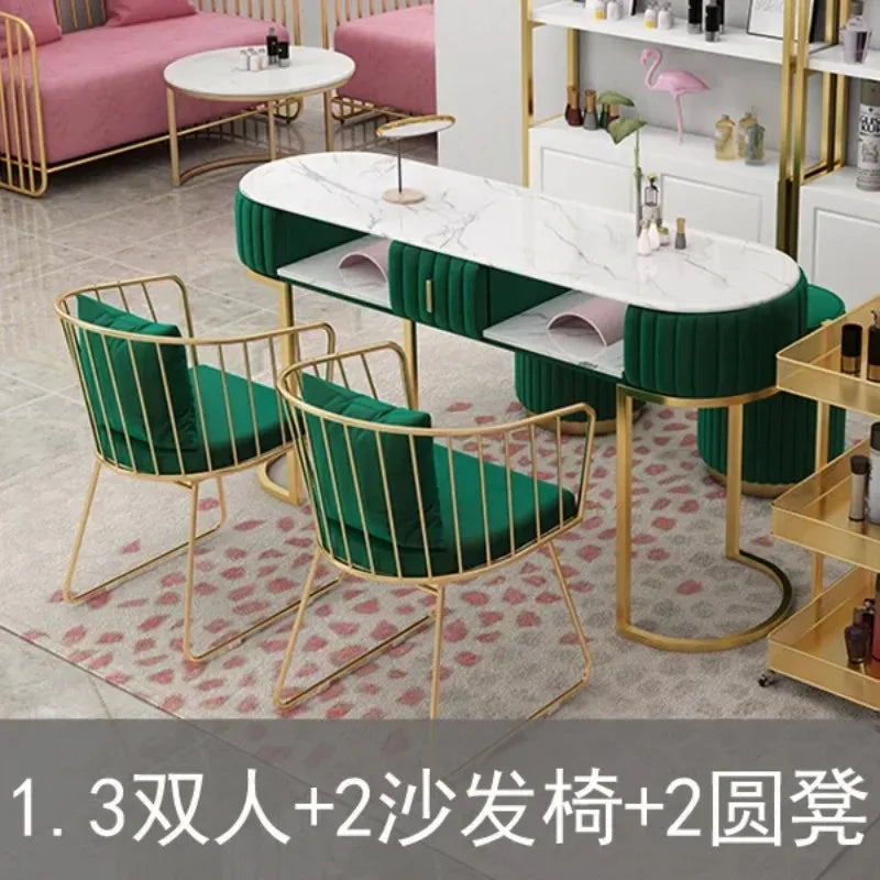 Premium Marble Nail Art Beauty Table and Chair Set Nordic